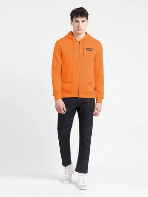 Feminine Style Relaxed Outfit Men's Solid Orange Hooded Sweatshirt