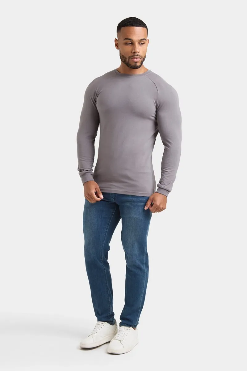 Athletic Fit Long Sleeve T-Shirt in Charcoal Temperature Regulating Fabric Chic Fashion