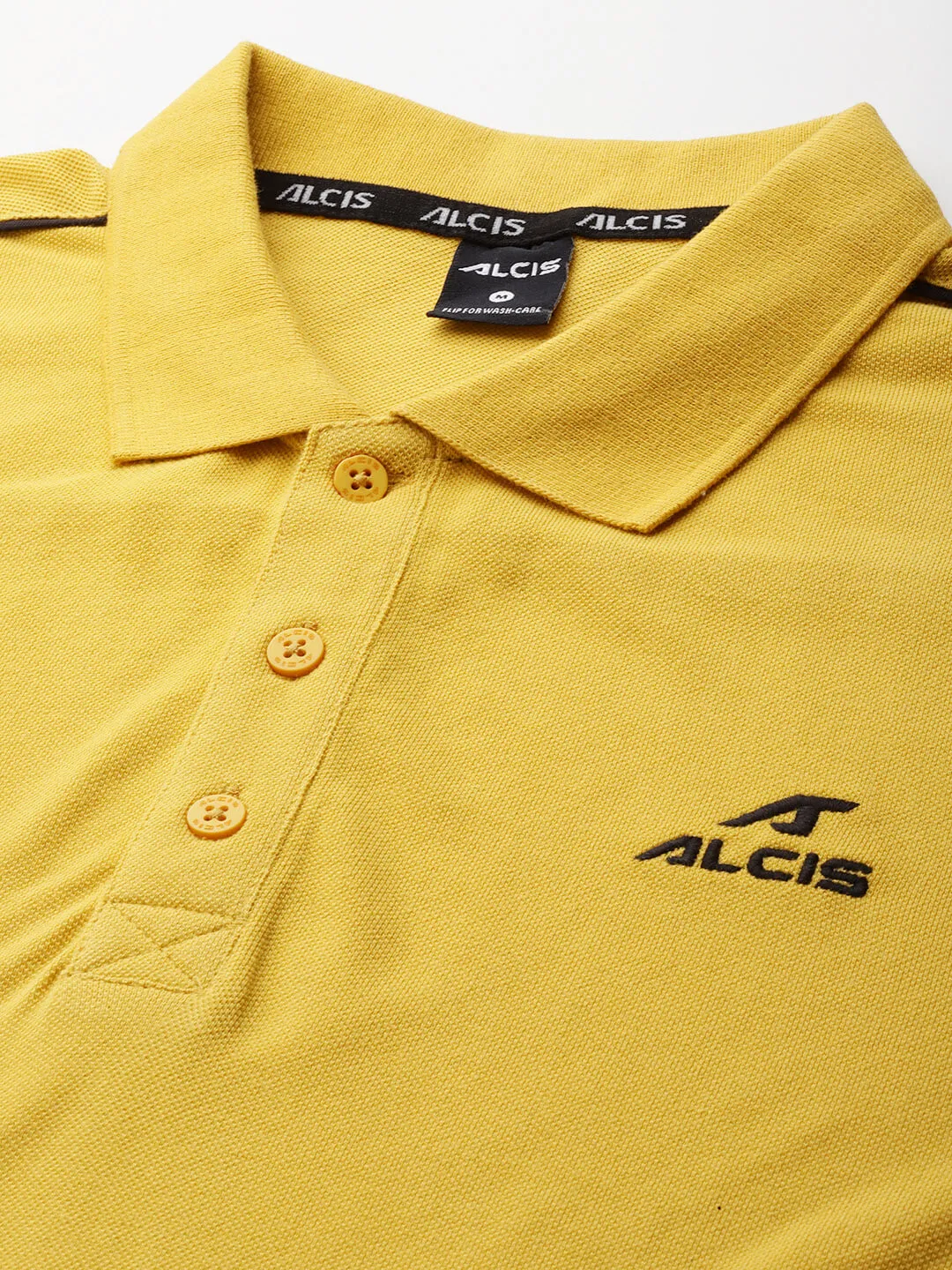 Alcis Men Yellow Polo Collar T-shirt Double Layer Shoulder