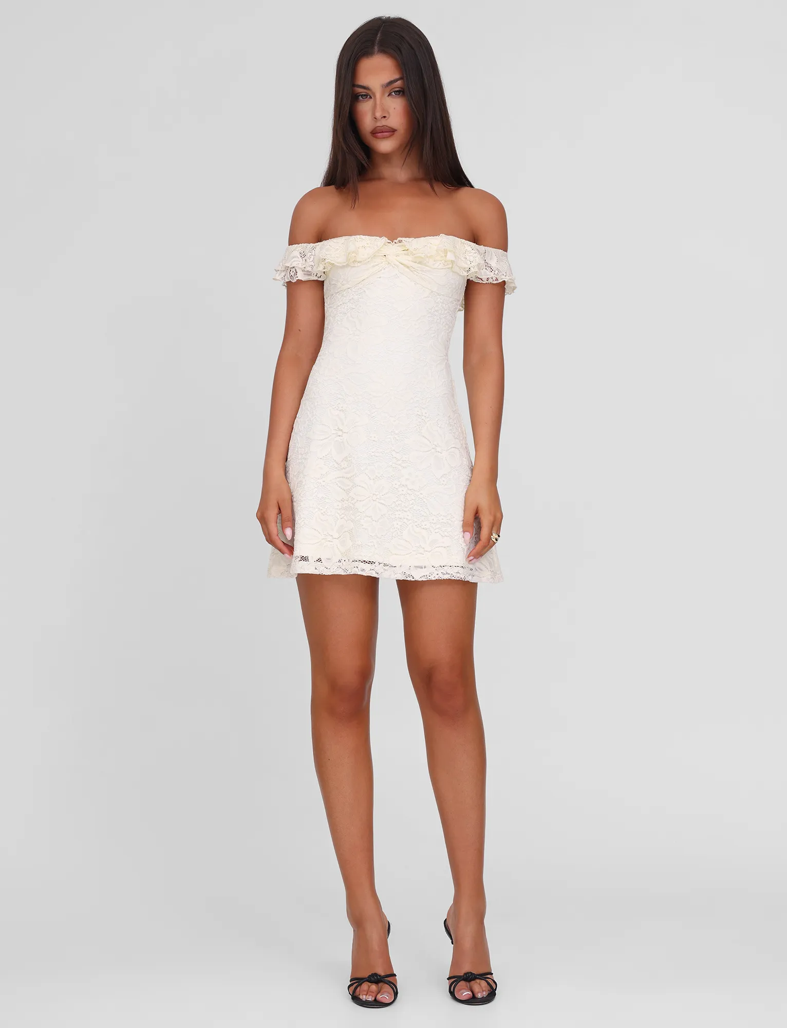 Satin-Sleeve Seasonal piece DENALI LACE MINI DRESS - CREAM LACE