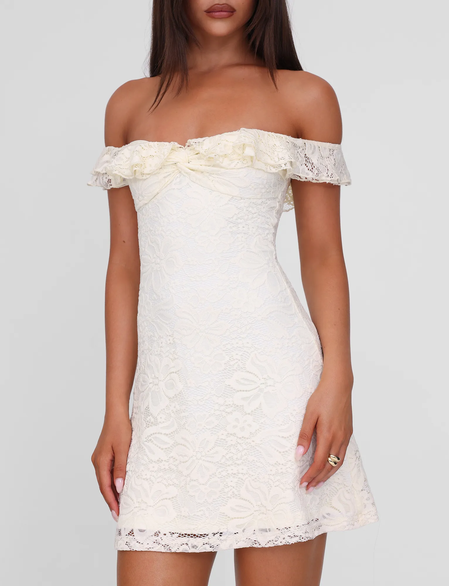 Recycled-Material DENALI LACE MINI DRESS - CREAM LACE