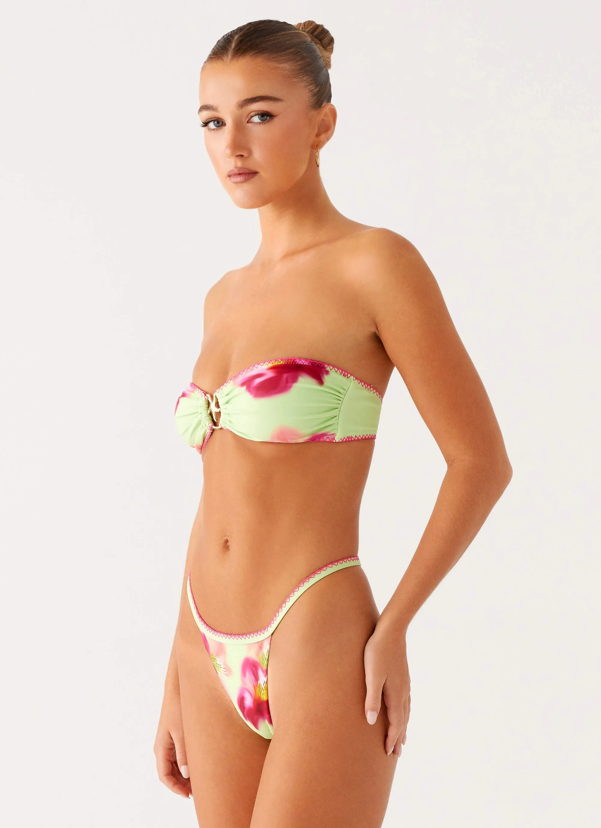 High Waisted Cut Outdoor Activity Laurel Bikini Bottoms - Green Tropical