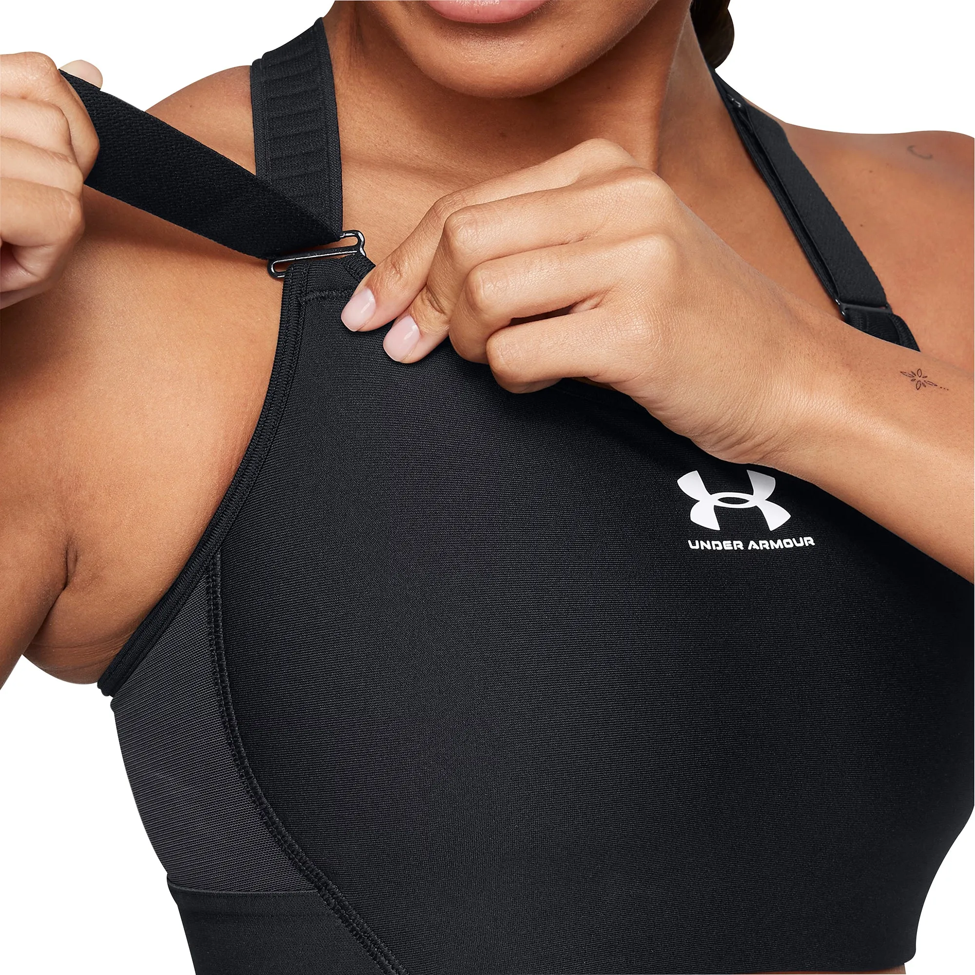Under Armour HeatGear Armour High Womens Sports Bras - Black Smooth Fit Secure Band