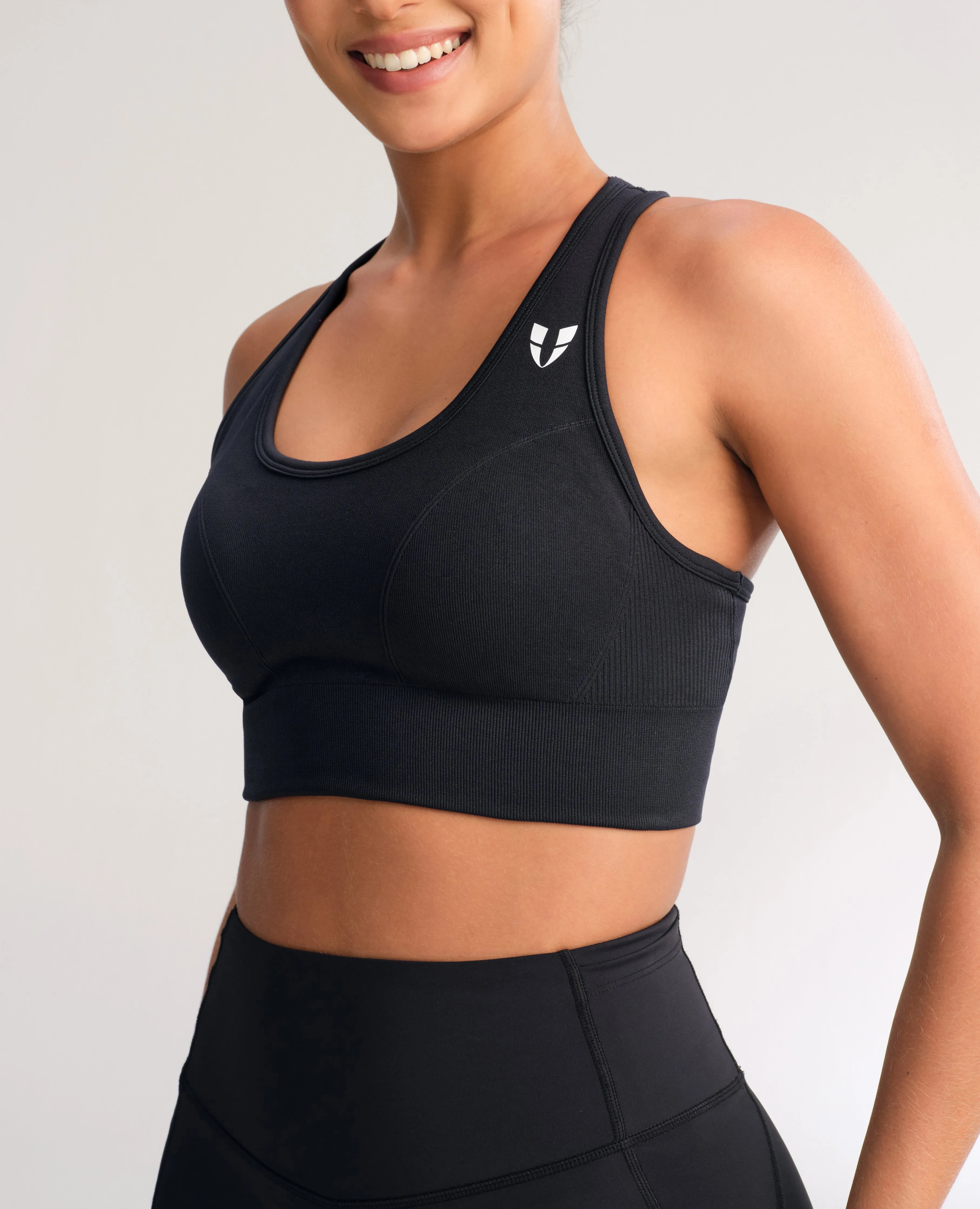Flex Foam Inserts Seamless Fitness Bra - Black