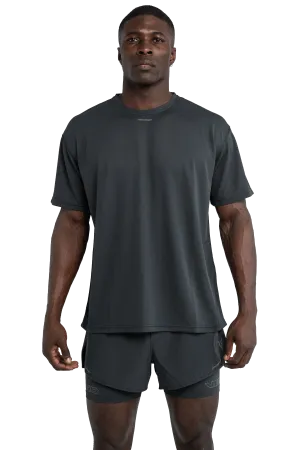 Ruching Details Double Layered Reinforcement BOXY T-SHIRT CROSS GRAPHIC - Dark Gray