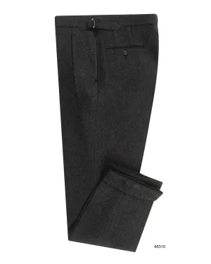 Gusseted Crotch Flexible Design Charcoal Grey 100% Wool Flannel High Waisted Pant