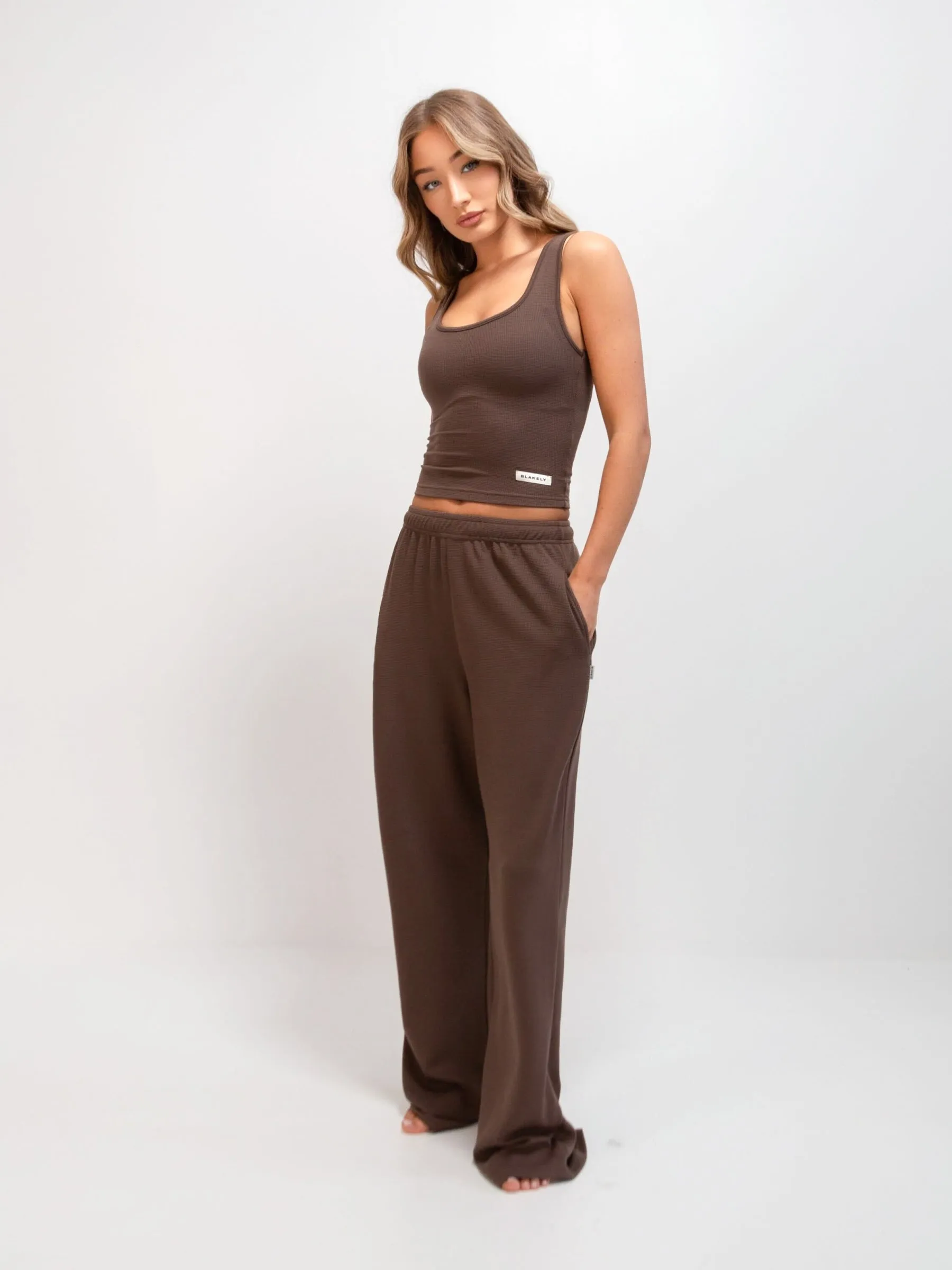 Non Toxic Printing Soft Waffle Vest Top - Brown