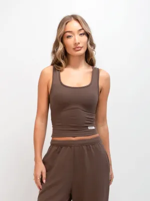 Soft Waffle Vest Top - Brown Minimalist purity Light Comfort