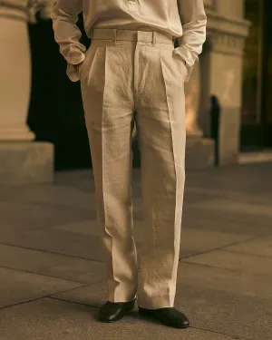 StainResistantFinish High Waisted Pants in Linen Suiting Muslin