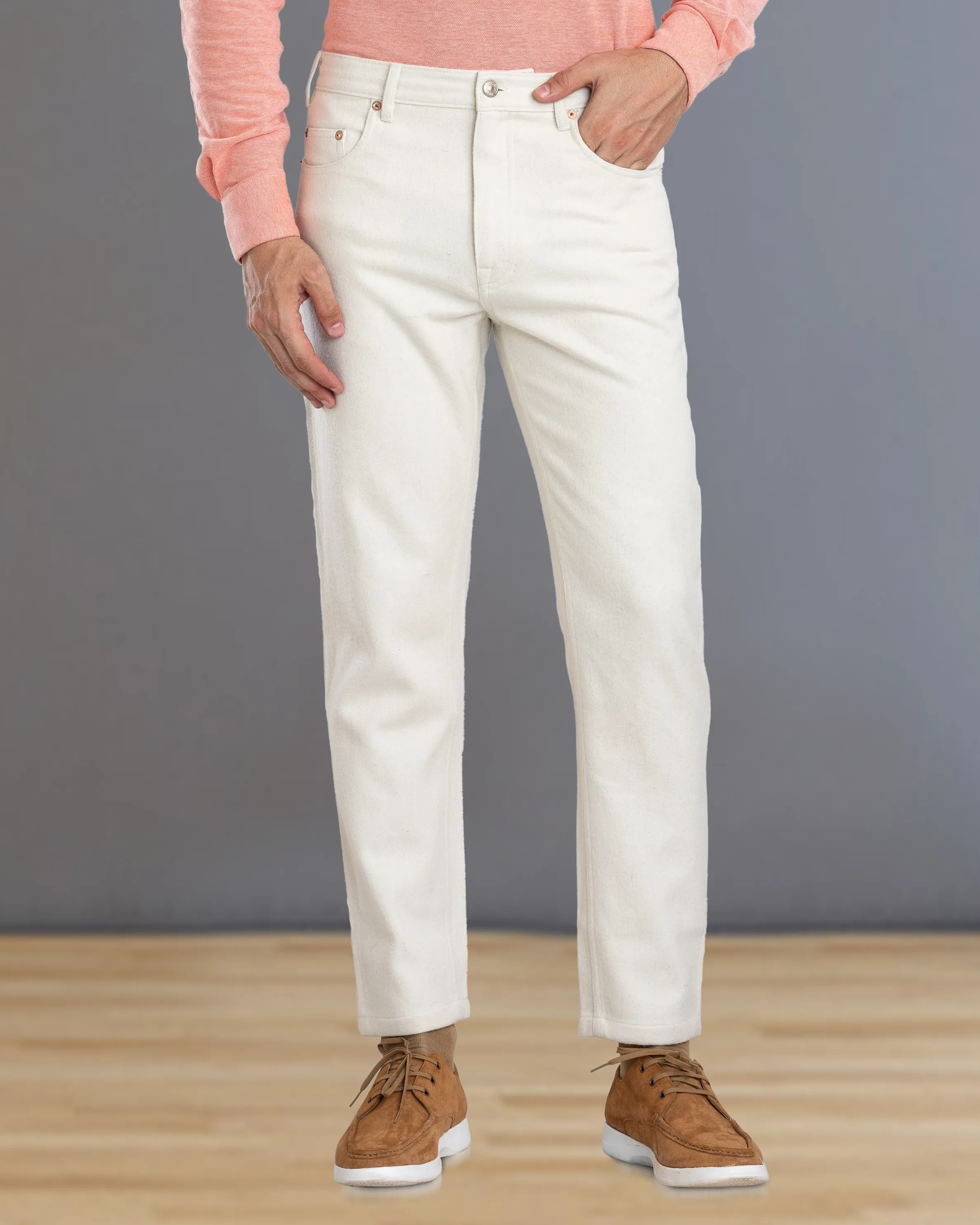 Printed design Cream Wool Jeans