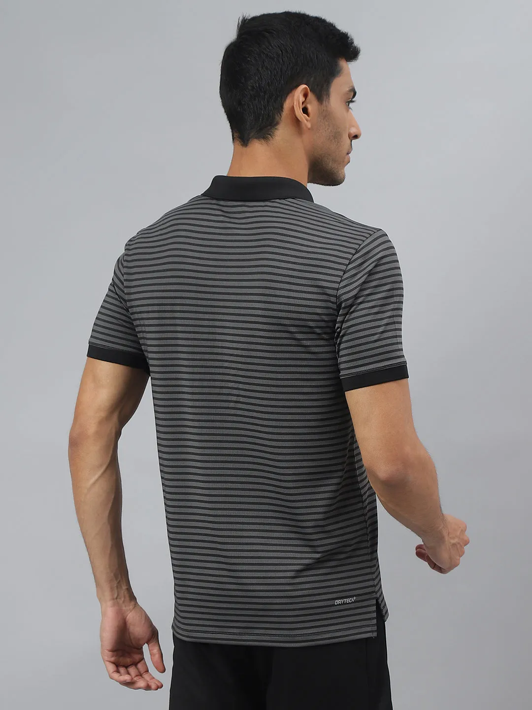 Urban Style Alcis Men Dark Grey Anti-Static Stretch-X Slim-Fit Running Polo T-Shirt