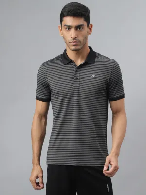Garment Washed Finish Retro Vibe Alcis Men Dark Grey Anti-Static Stretch-X Slim-Fit Running Polo T-Shirt
