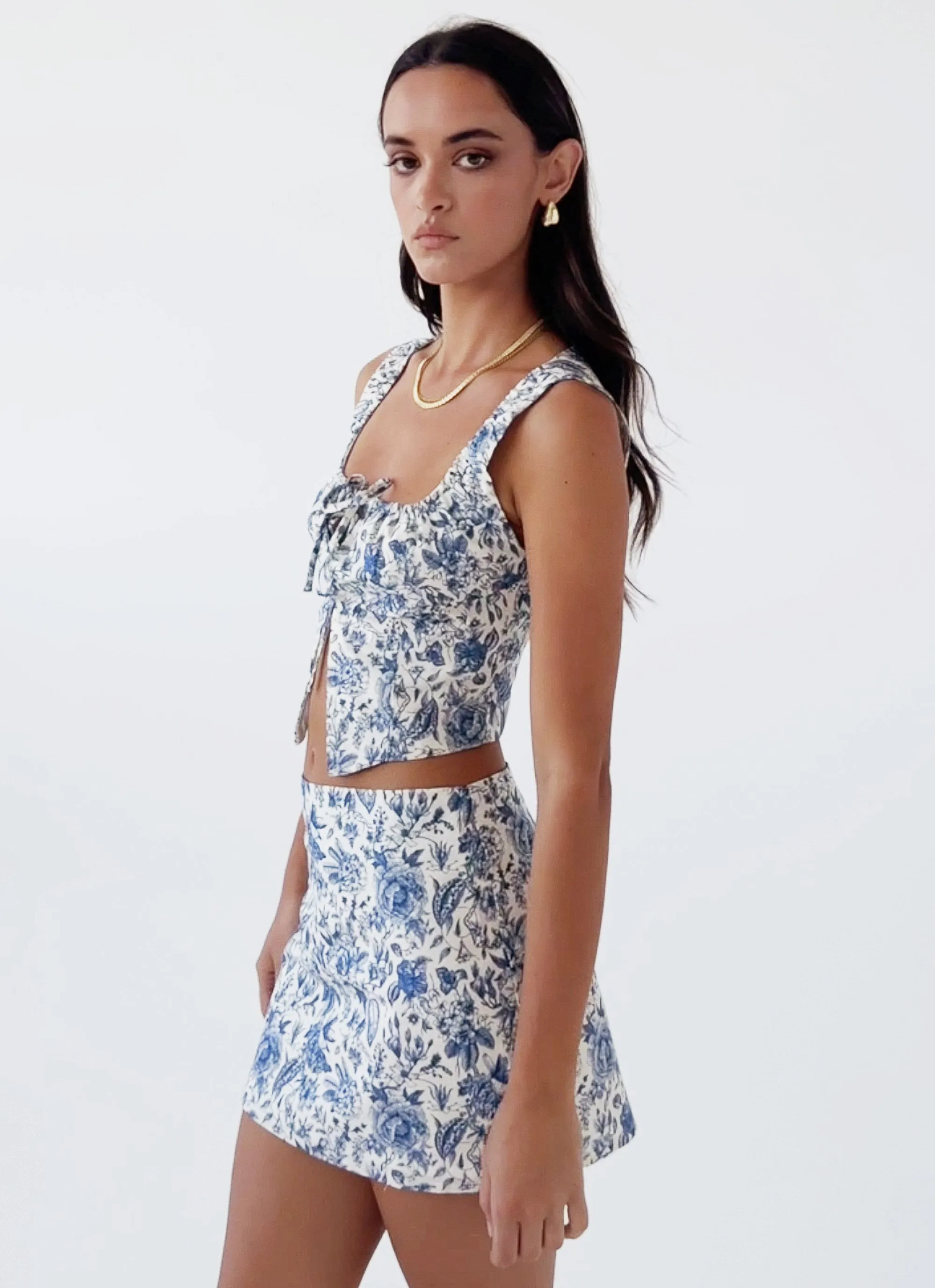 Take Me Away Mini Skirt - Blue Paisley Clean Grace Panelled-Design