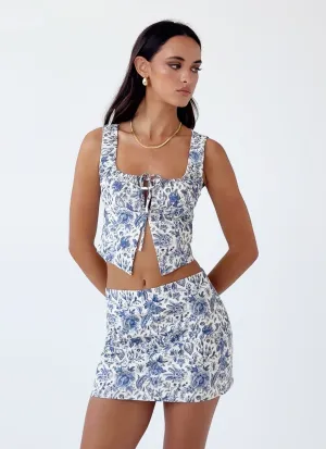 Take Me Away Mini Skirt - Blue Paisley Contemporary Style City Casual
