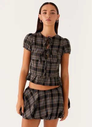 Chic Energy Lucia Mini Skirt - Brown Check