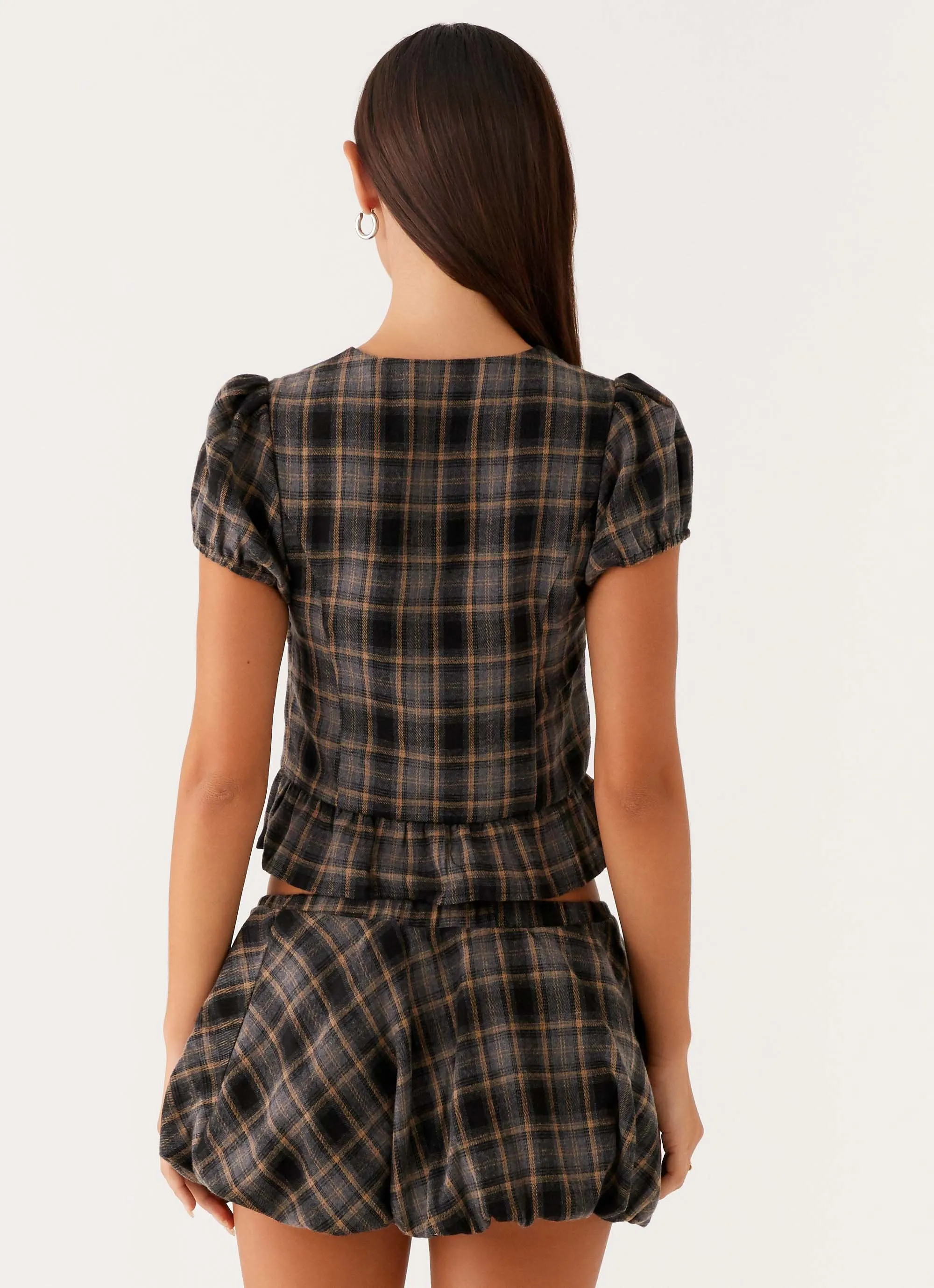 Lucia Mini Skirt - Brown Check Neutral Feel