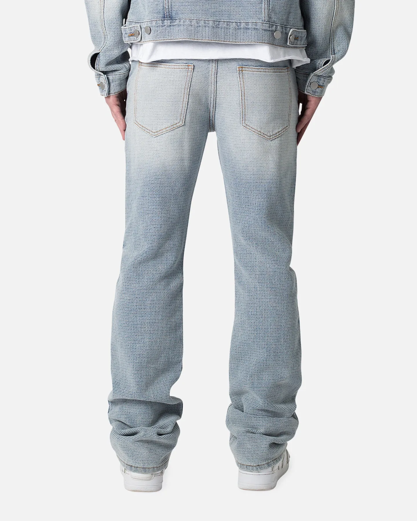 MNML B575 Flare Denim Jeans Blue Artist Vibe Comfy Workday Outfit