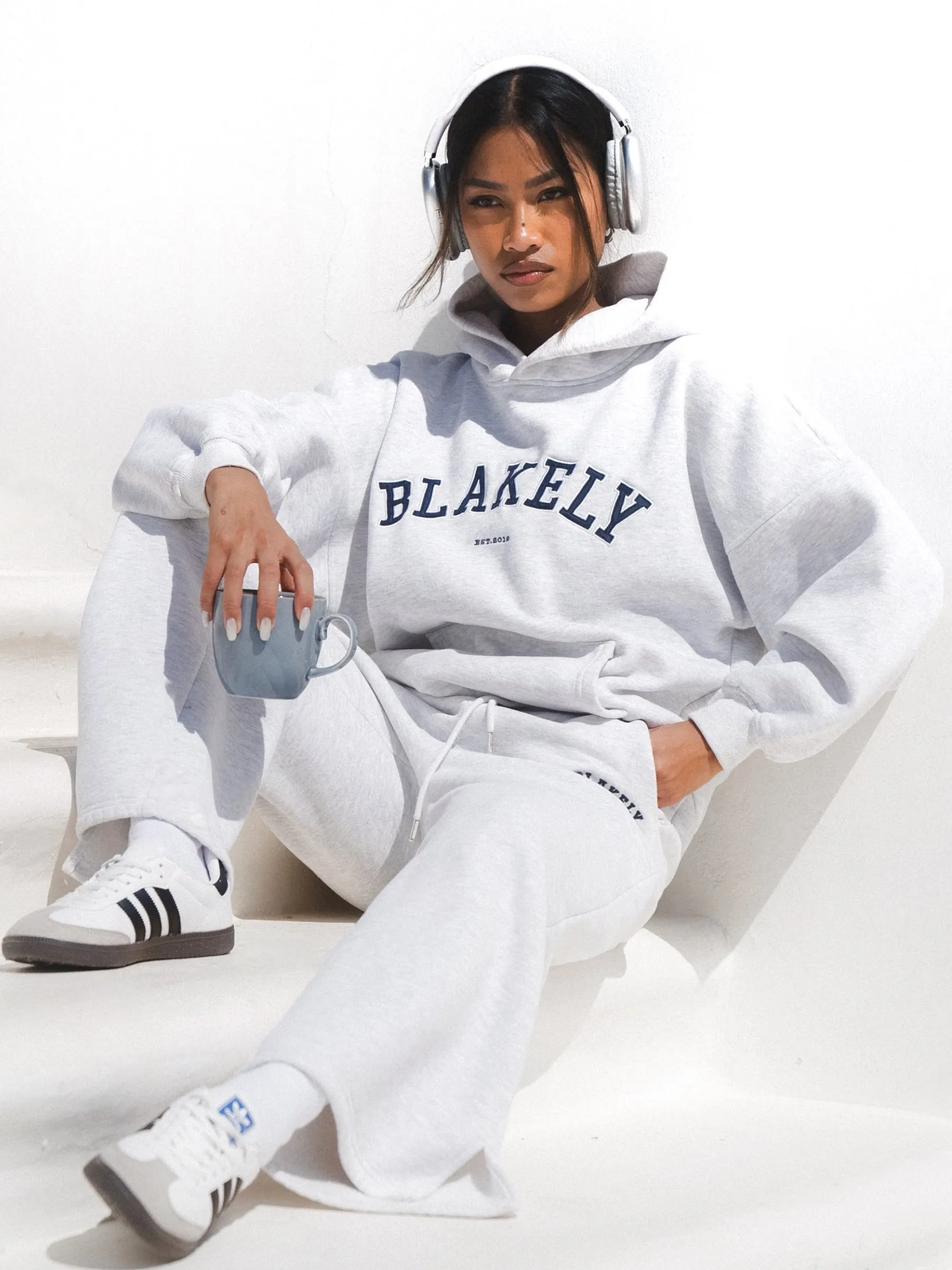 Varsity Oversized Hoodie - Marl White Colorblock Panel Design