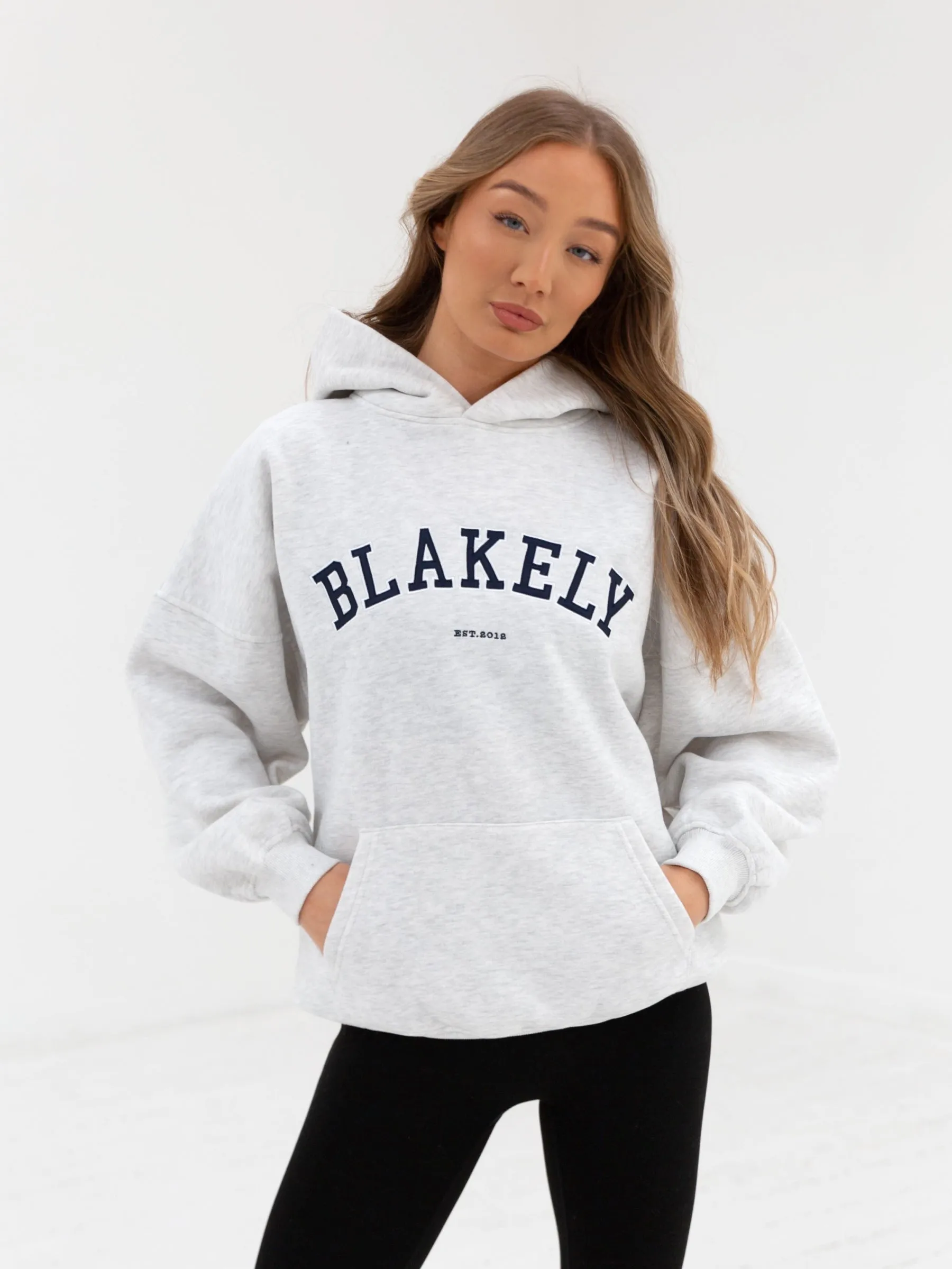 Layered Hood Design Varsity Oversized Hoodie - Marl White