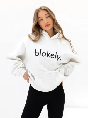 Logo Oversized Hoodie - Marl White Street Fashion Compact Knit Collar