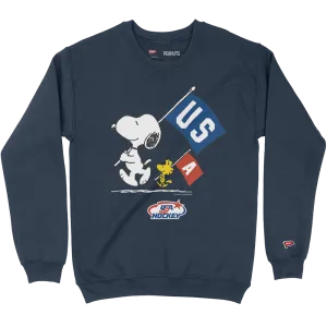 Zip Up Style Leisure Apparel Peanuts x USA Hockey Flags Crewneck Sweatshirt