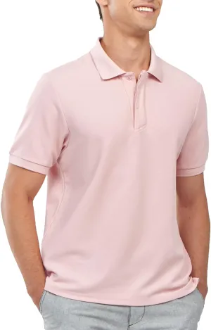 Men's Cotton Tennis Polo Shirts Golf Pickleball Casual Knitted T-Shirt Stretch Fabric Construction Button Down Collar