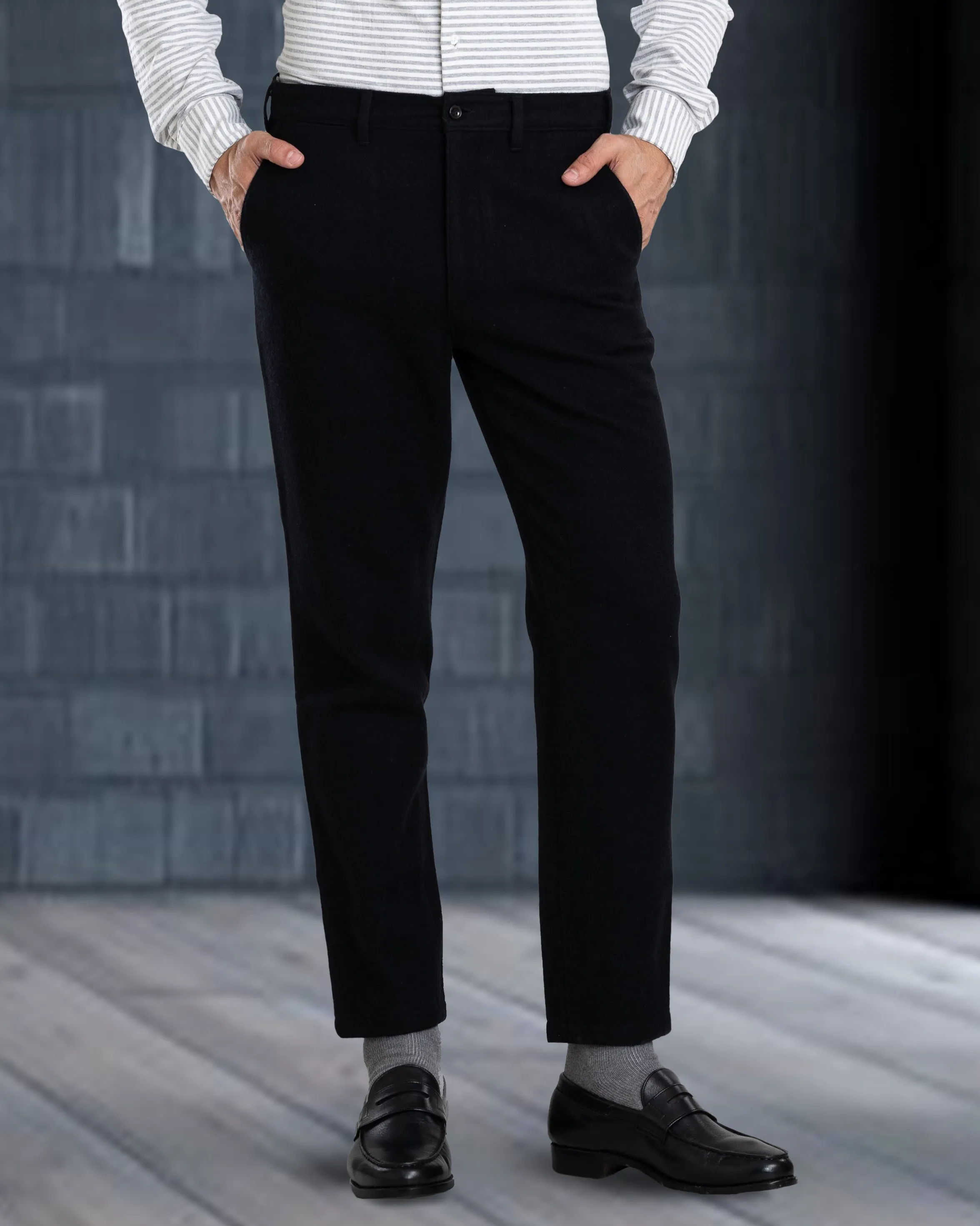 Water Repellent Black Wool Chino