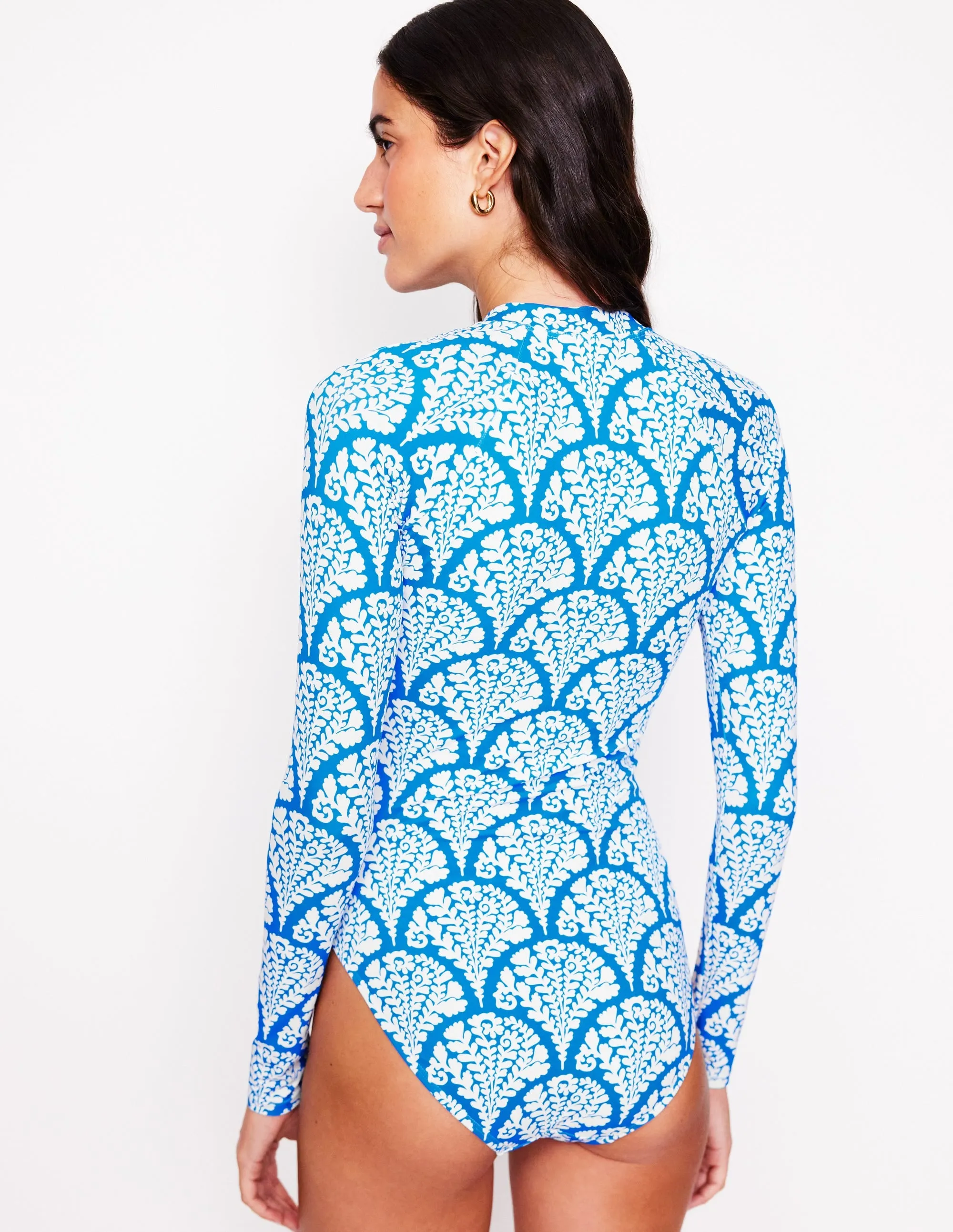 Secure Hold Sporty Raglan Sleeve Swimsuit-Bright Blue, Blossomy