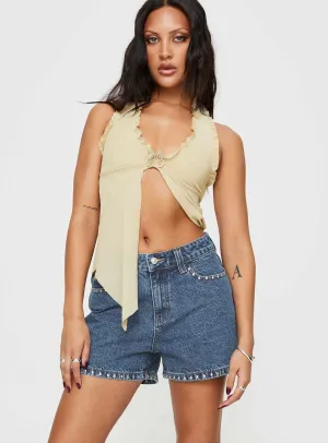 Cassianer Studded Denim Shorts Mid Wash Clean Cut
