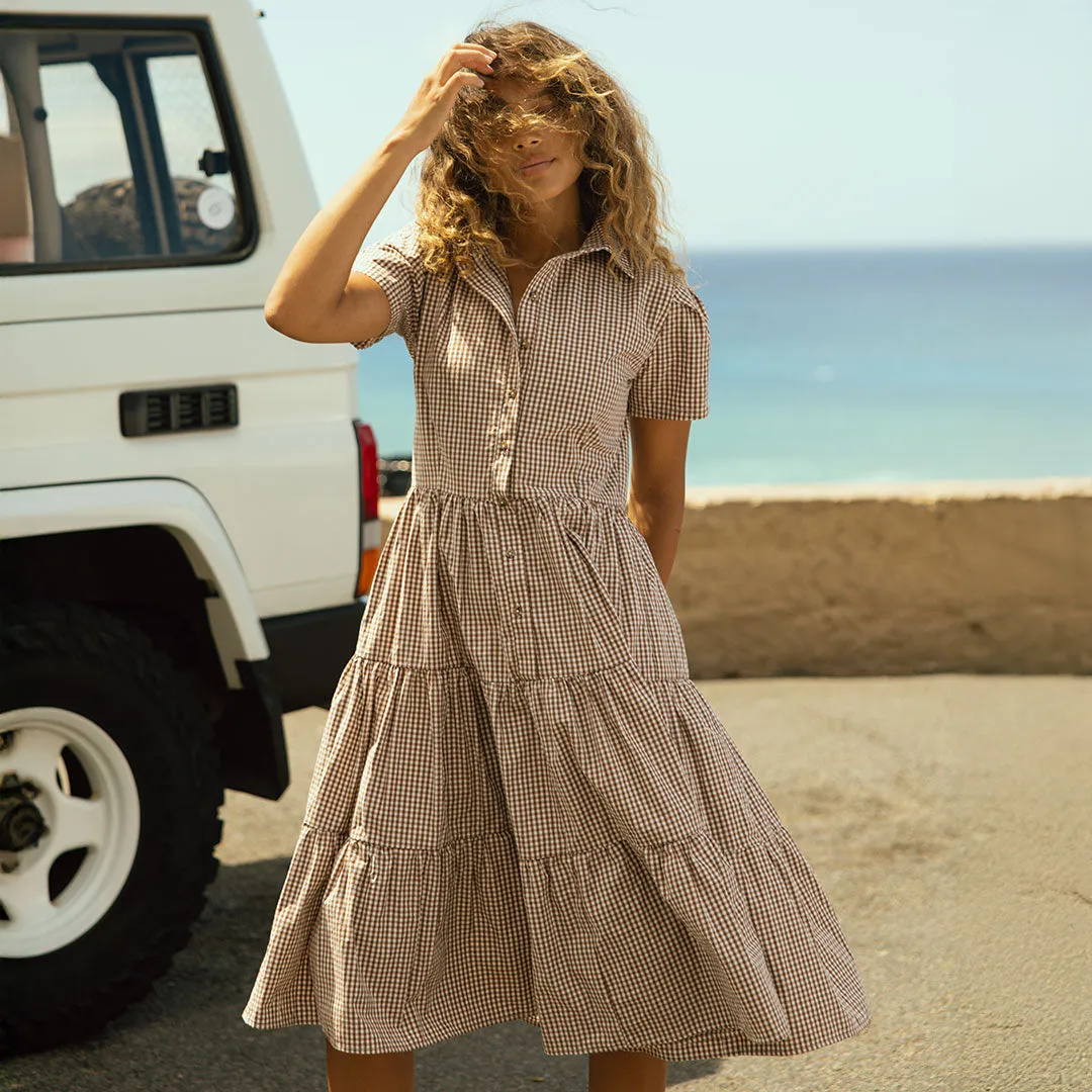 Arroyo Dress, Brown Gingham NonSlipTrim Tale Core