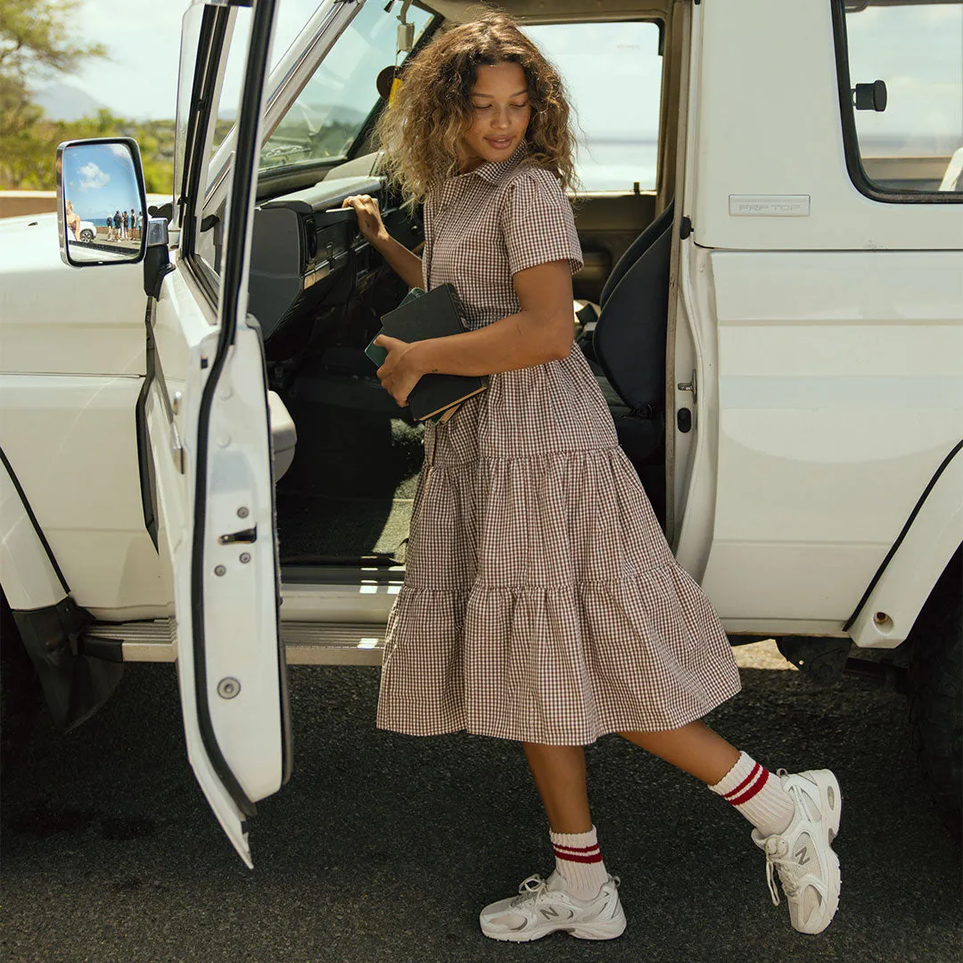 Arroyo Dress, Brown Gingham Lean Glow