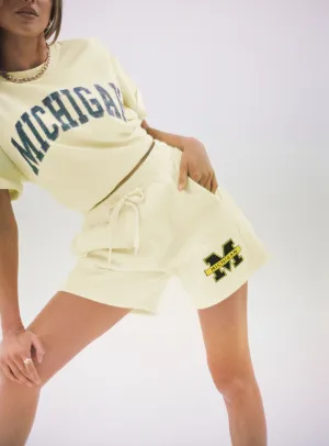 Clear Glow Michigan High Rise Sweat Shorts Yellow