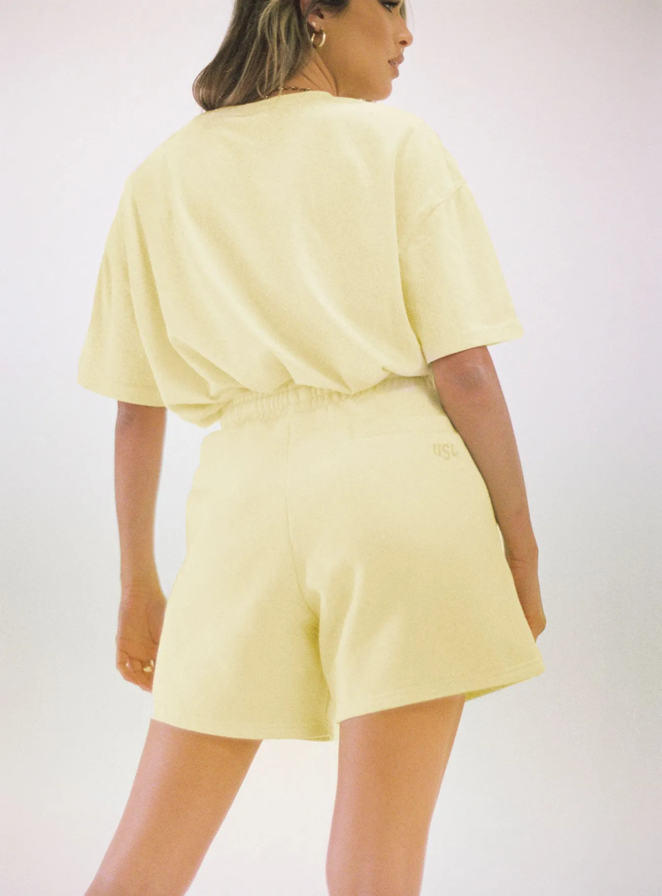 Michigan High Rise Sweat Shorts Yellow Athleisure Cool Street Glow