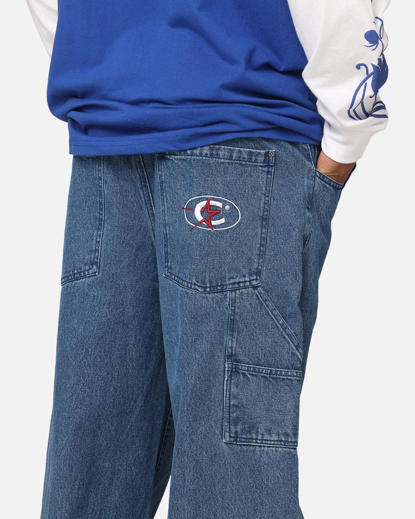 Sustainable Weekend Getaway Carre Baggy Carpenter Jeans Mid Blue Denim