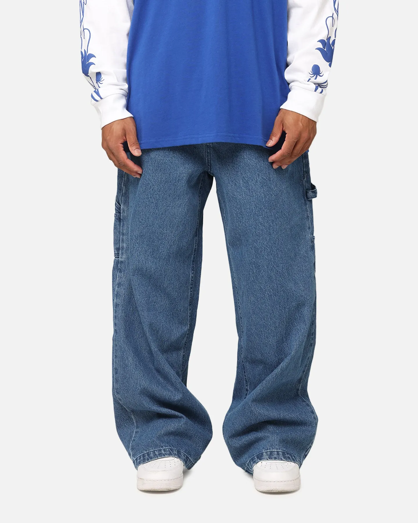Stylish Fit Carre Baggy Carpenter Jeans Mid Blue Denim