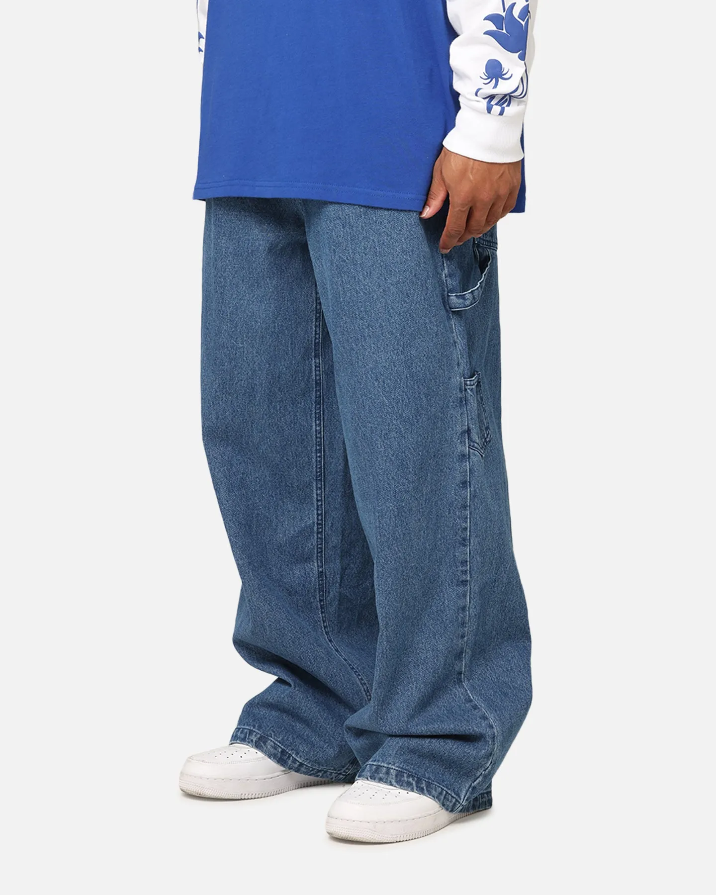 Layer Essential Classic Five Pocket Design Carre Baggy Carpenter Jeans Mid Blue Denim