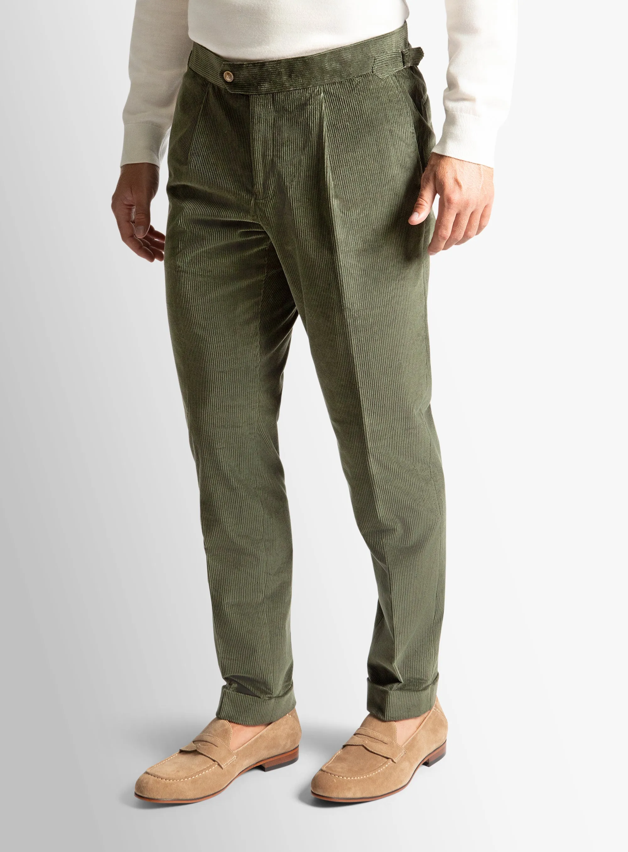 Sienna Corduroy Green Trousers Loose Fit Casual Comfort Layers