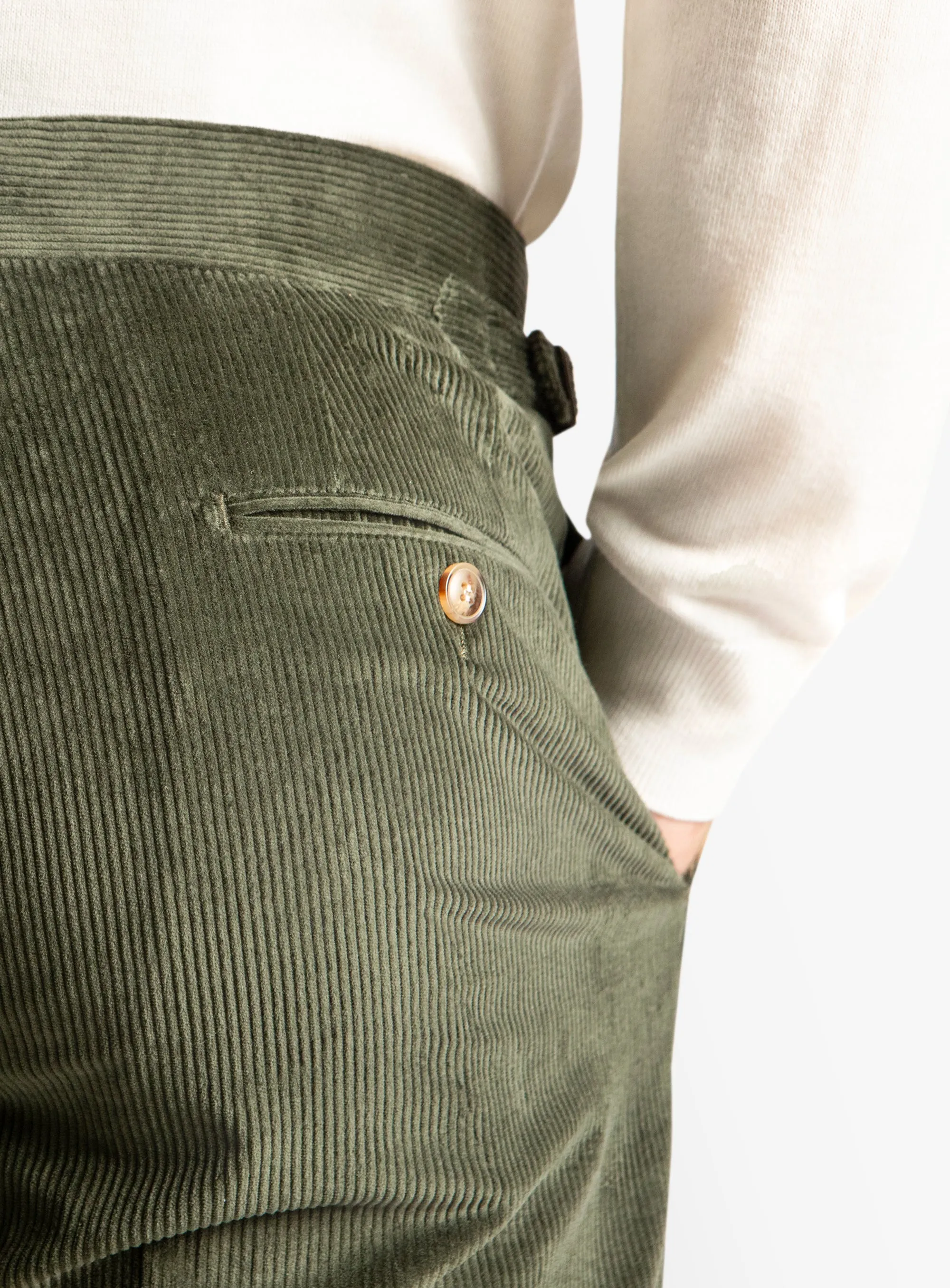 Thermal Regulating Fabric Comfortable Look Sienna Corduroy Green Trousers
