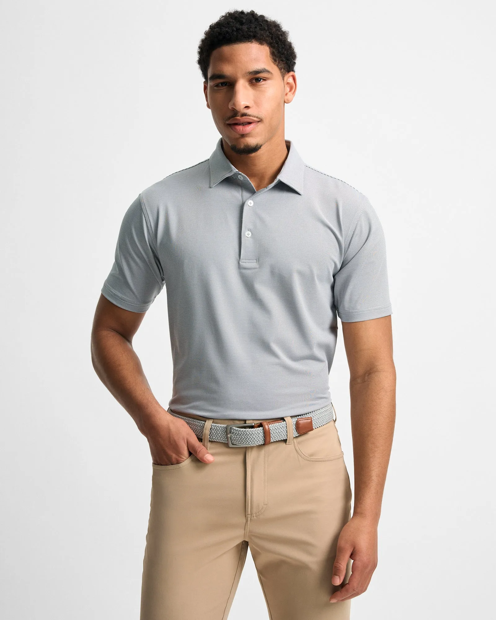 Club Pinstripe Performance Polo DoubleLayered Hem Binding