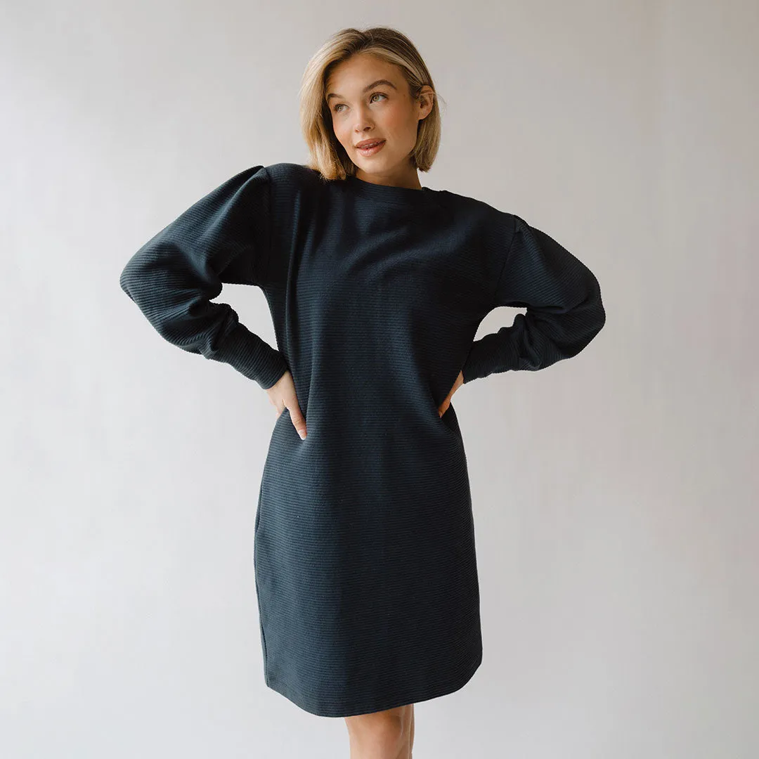 Atlas Ribbed Sweater Dress, Navy Ethical Mode