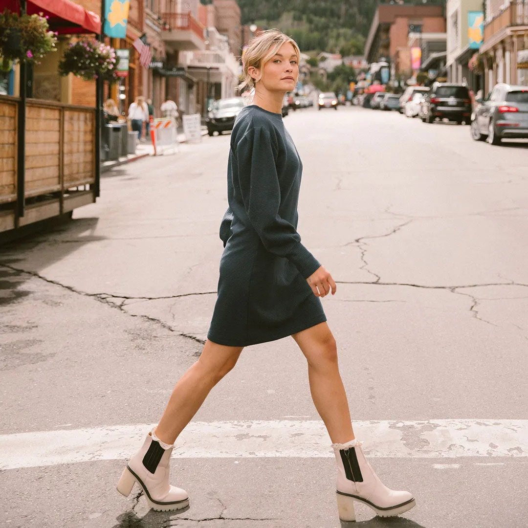 WearResistantHem AntimicrobialCoating Atlas Ribbed Sweater Dress, Navy