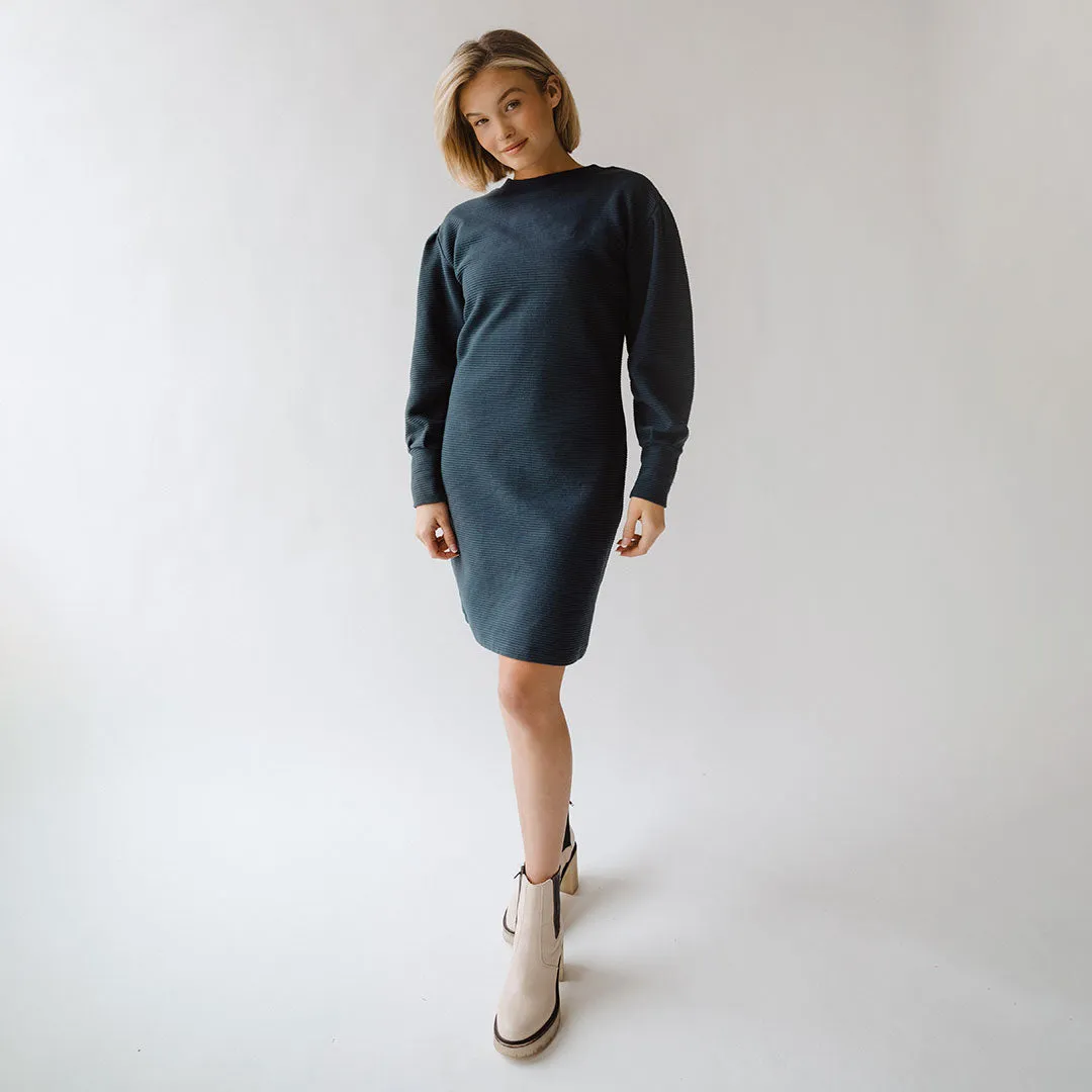 Design Edge Atlas Ribbed Sweater Dress, Navy