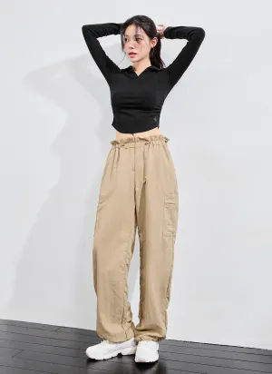Rain Proof Woven String Cargo Wide Pants