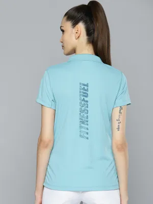 NoChafe Collar Lining Alcis Women Blue Printed Polo Collar Slim Fit T-shirt