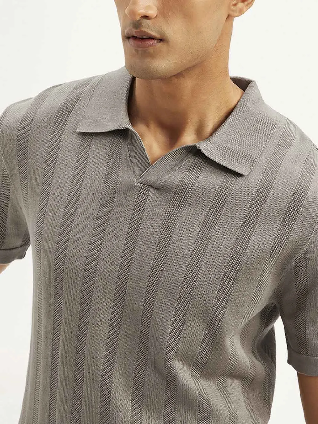 Summer Fashion Breathable Cotton Men's Redloop Striped Slim Fit Polo T-shirt