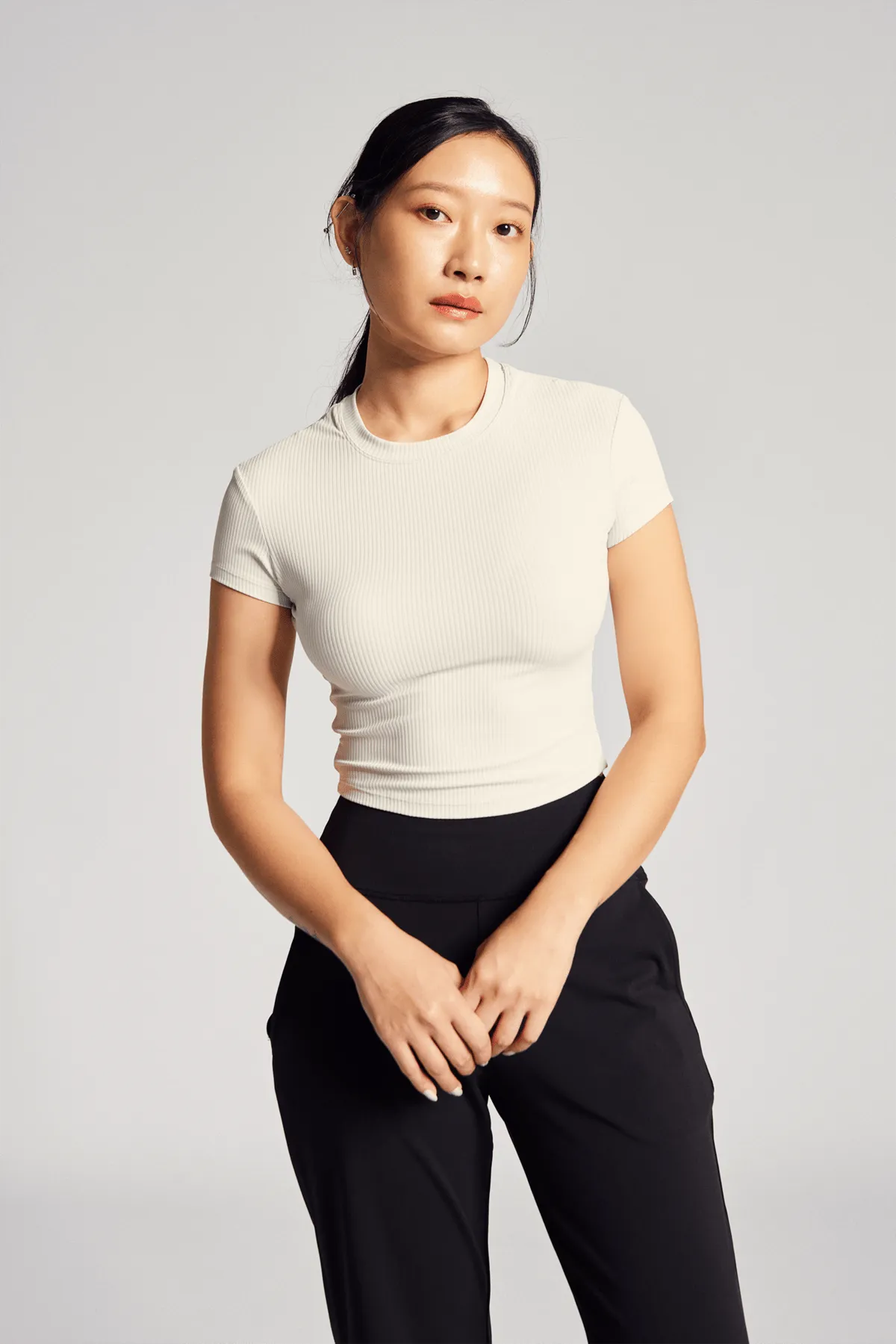 Baby Tee (Rib) in Yoghurt Recycled Polyester Blend Luxury clothing