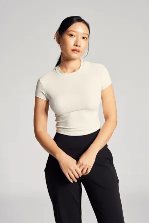 Baby Tee (Rib) in Yoghurt Recycled Polyester Blend Luxury clothing