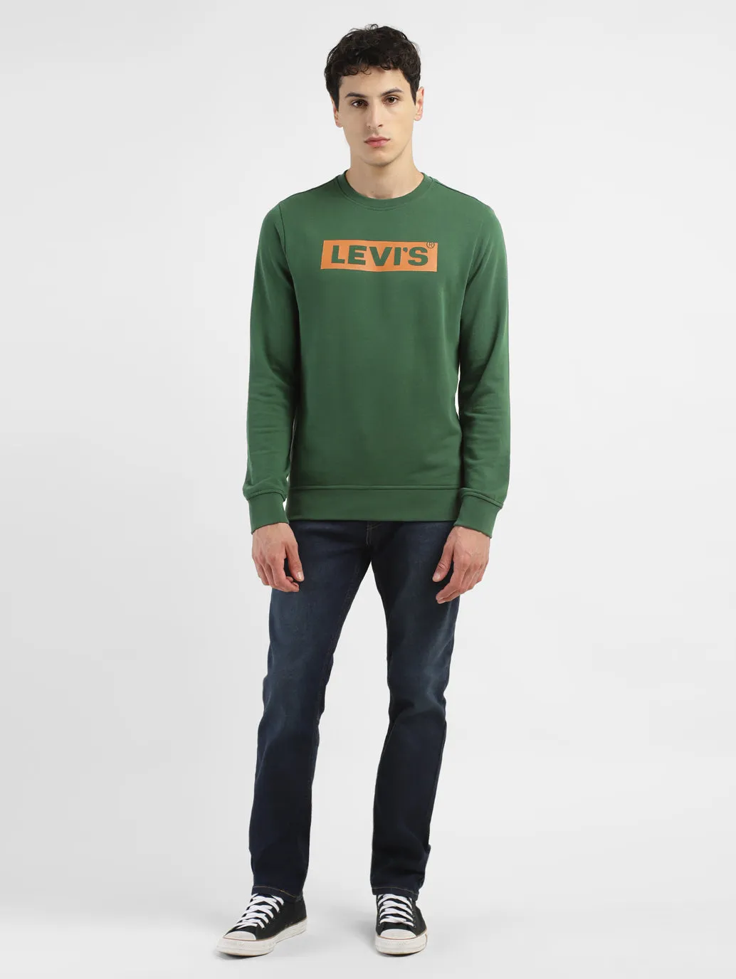 Men's Brand Logo Crew Neck Sweatshirt Pre Shrunk Cotton