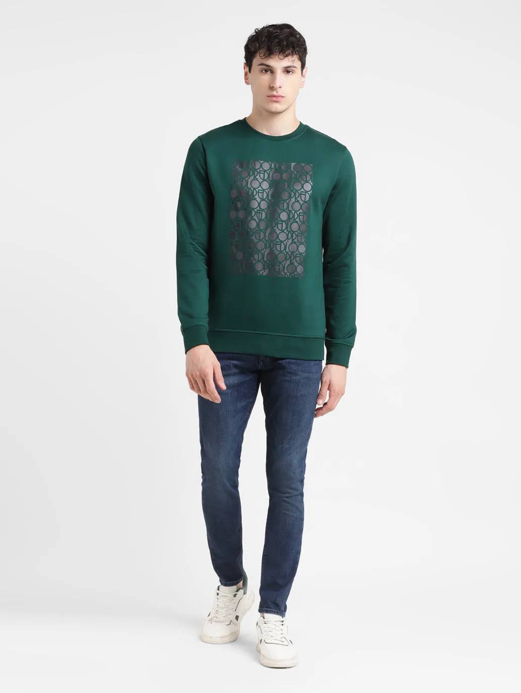 Bold Street Zippered Front Men's Solid Green Crew Neck Sweatshirt