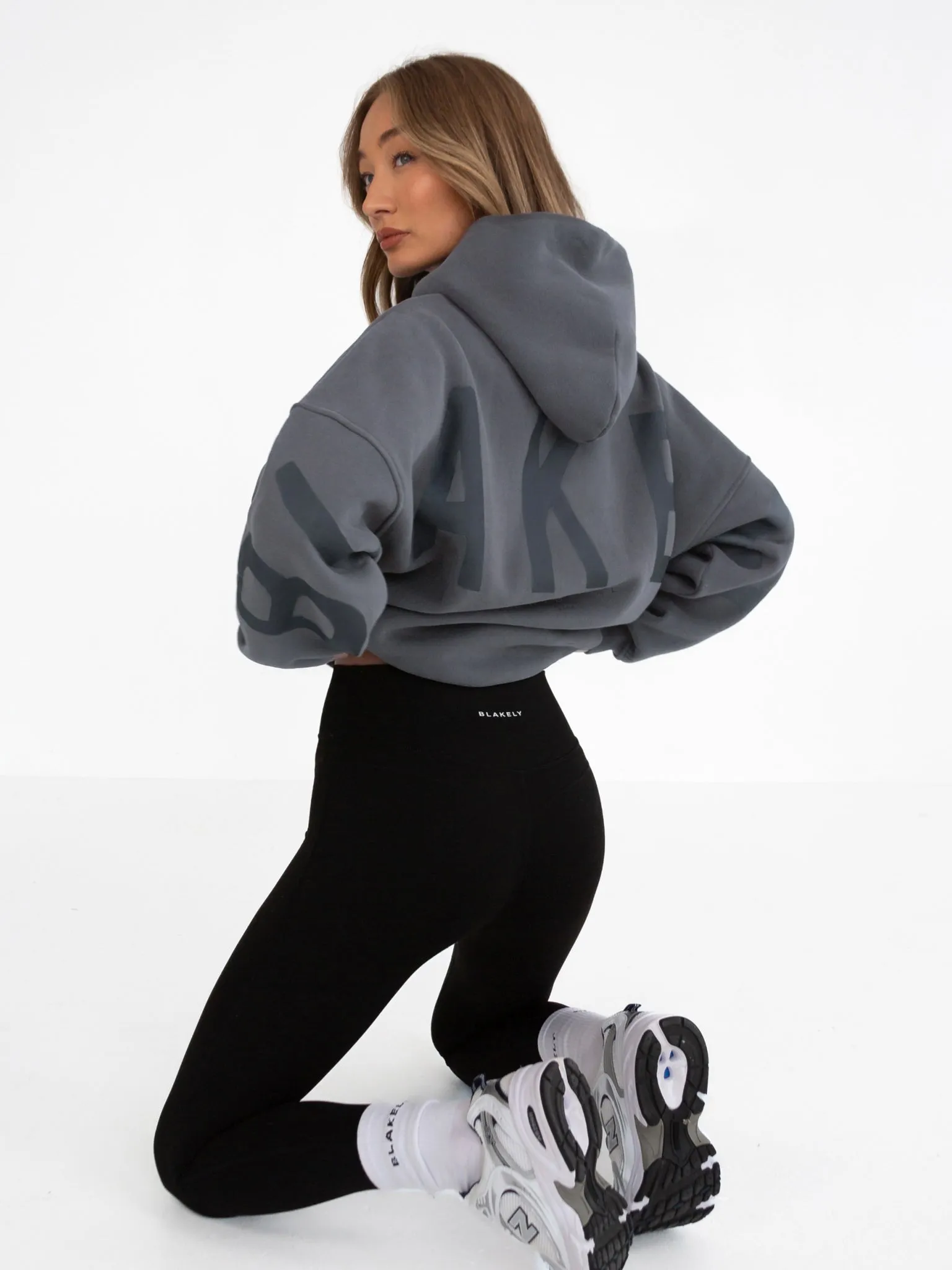 Tonal Isabel Oversized Hoodie - Charcoal half zip Ribbed Hem Details
